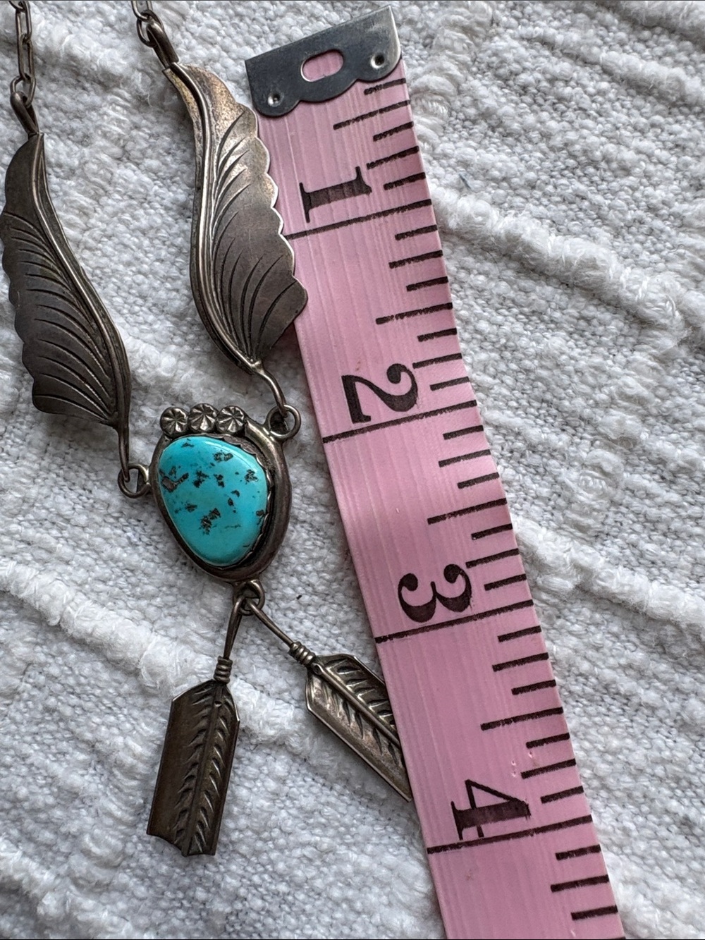 Old pawn Turquoise Pendant Feather Necklace - signed sterlingSilver - Picture 4 of 5
